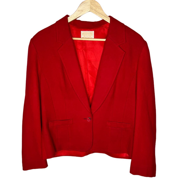 Pendleton 10 Matching 2-Piece 100% Wool Suit Set Blazer A-Line Skirt Jacket Red - Picture 3 of 14